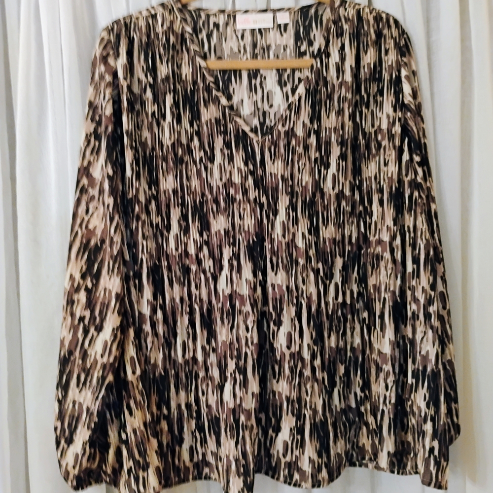 Belle by Kim Gravel Micro Pleat Neutral Shades Abstract Tunic